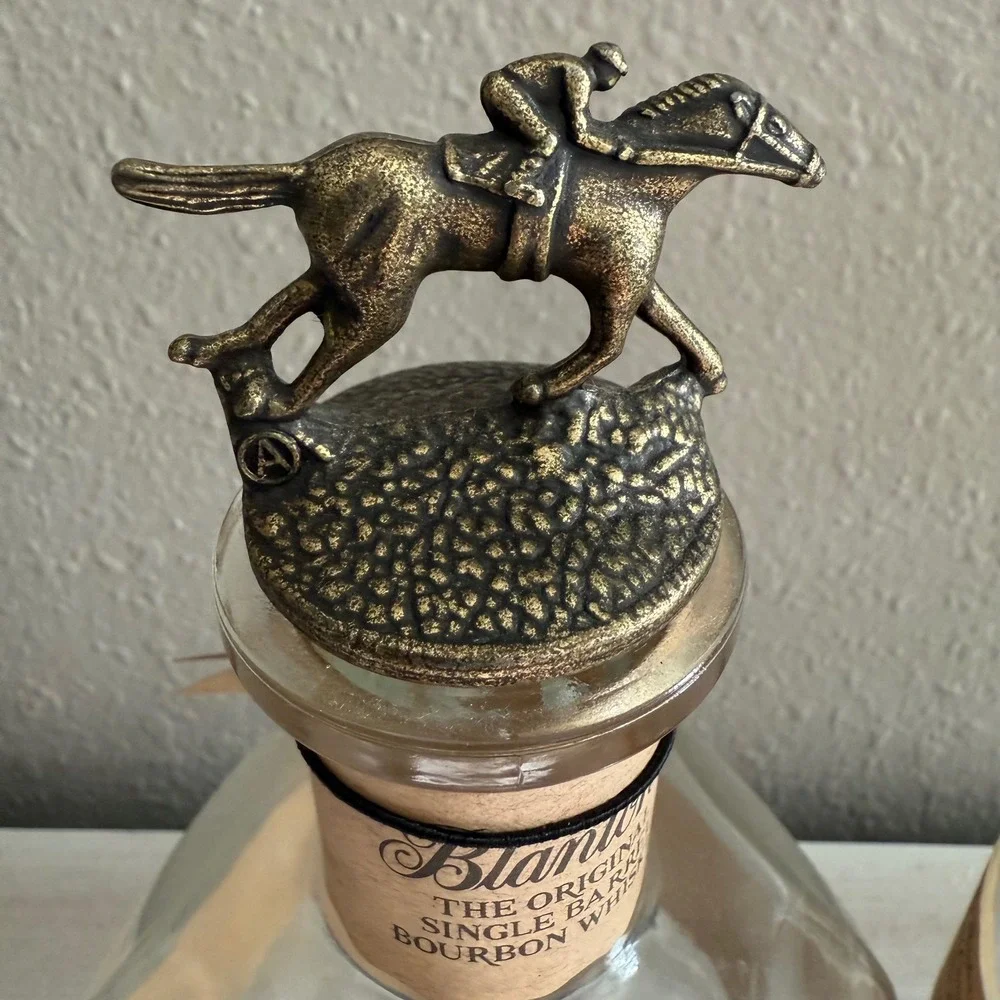 Blantons Bourbon Whiskey Empty Glass Bottles Set of‎ 2 Collectible Horse Topper